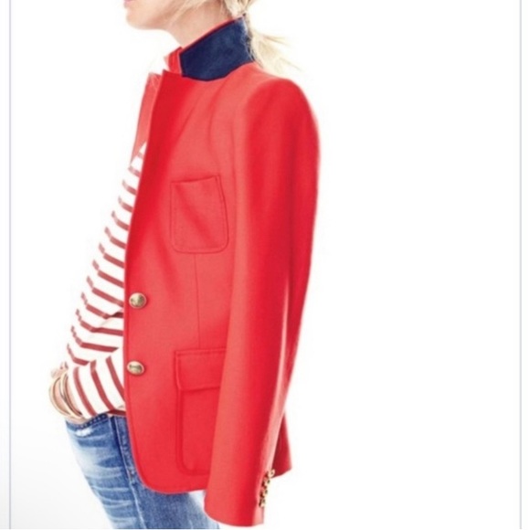 J. Crew Rhode Linen Red Gold Button Classic Blazer - Picture 3 of 13